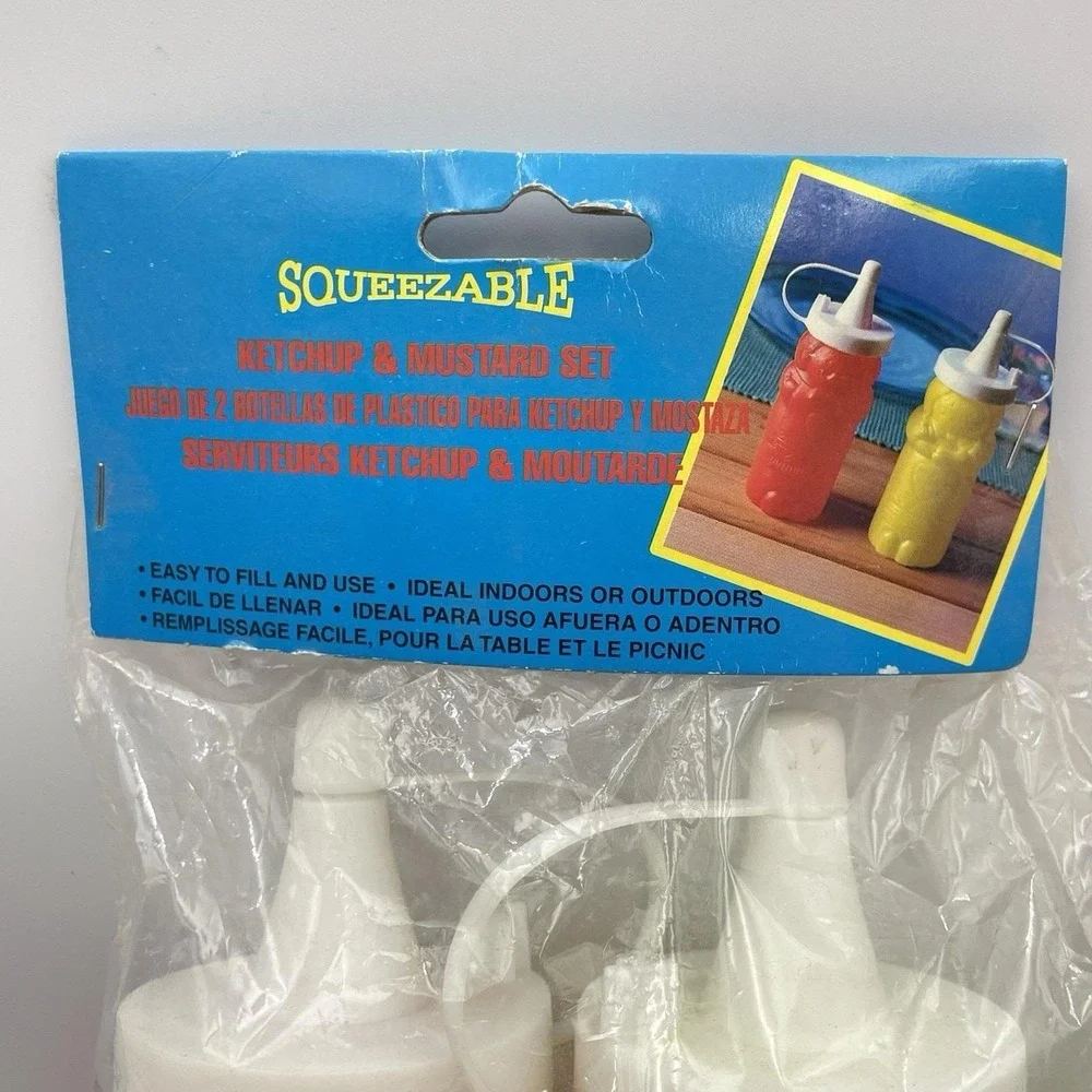 Vintage 1990s Hartin Squeezable Ketchup Mustard Set‎ Novelty Figure Bottles NIP